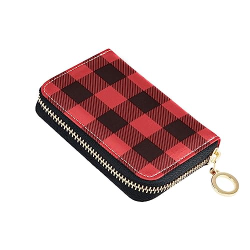 FRODOTGV Buffalo Kreditkartenetui für Damen, sicher, RFID-Geldbörse, Leder, Reißverschluss, Rot / Schwarz, für die Arbeit, Buffalo Plaid Rot Schwarz, 1 size, Classic von FRODOTGV