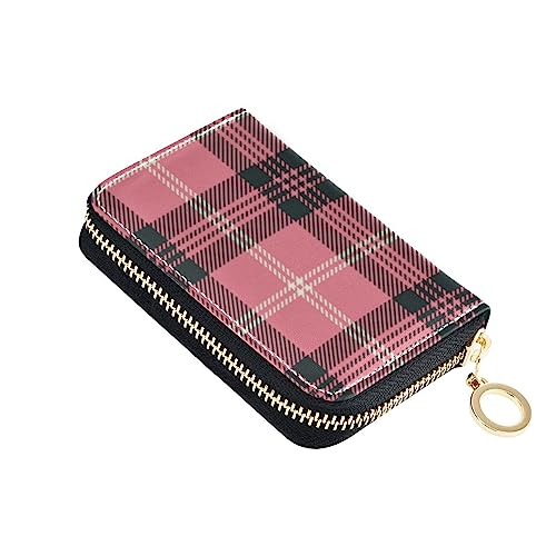 FRODOTGV Buffalo Mini-Geldbörse, Kartenhalter, RFID-blockierend, Leder, Reißverschluss, für Reisen, Pink / Schwarz / Weiß, Buffalo Plaid Pink Schwarz Weiß, 1 size, Classic von FRODOTGV