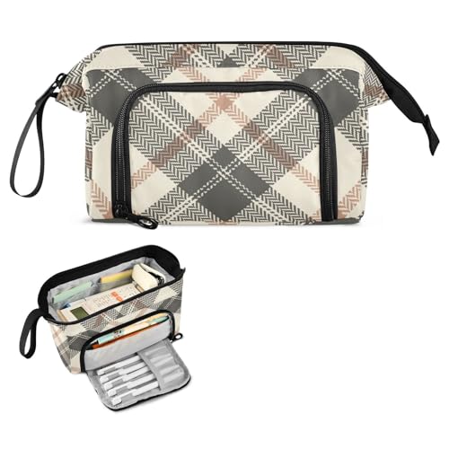 FRODOTGV Buffalo Plaid Grau Beige Große Kapazität Box Federmäppchen mit Fach Federmäppchen für Teenager für College Student High School Supplies von FRODOTGV