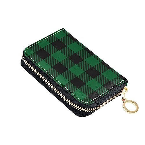 FRODOTGV Buffalo Plaid Green Black Small Card Wallets Girls Riskfree RFID Card Holder Leather Zip Pocket Wallet for Work, Buffalo Plaid Grün Schwarz, 1 size, Classic von FRODOTGV