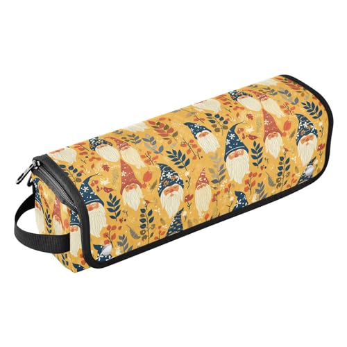 FRODOTGV Buffalo Plaid Green Lockenstab Reisetasche für Damen, große Kapazität, doppellagige Tragetasche und hitzebeständige Matte mit Reißverschluss für Glätteisen, Haartrockner, Herbst-Zwerge, gelbe von FRODOTGV