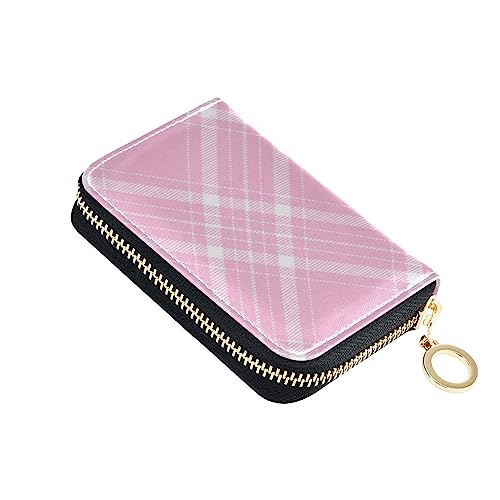 FRODOTGV Buffalo Plaid Pink Mini Kreditkartenetui Mädchen Safe RFID Kartenhalter Leder Reißverschlusstasche Geldbörse für Arbeit, Buffalo Plaid Pink, 1 size, Classic von FRODOTGV