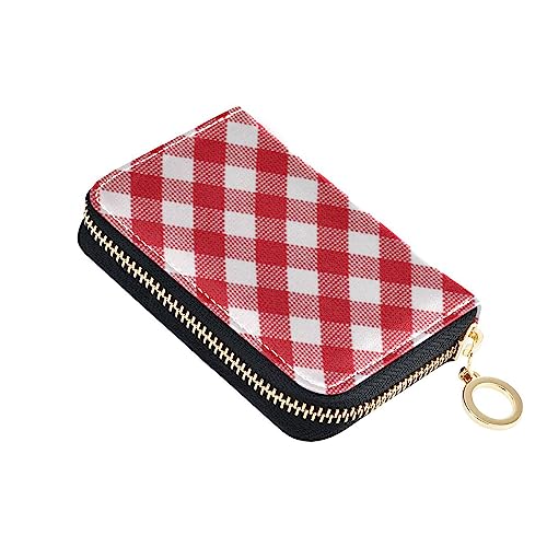 FRODOTGV Buffalo Plaid Red Slim Card Organizer Wallet Girls Riskfree RFID Blocking Wallets Leather Zip Pocket Purse for Work, Buffalo Plaid rot, 1 size, Classic von FRODOTGV