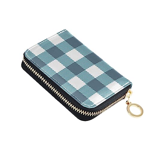 FRODOTGV Buffalo Plaid Schottenkaro Blau Kleiner Karten-Organizer Mädchen risikofrei RFID-Geldbörse Leder Reißverschlusstasche Geldbörse für die Arbeit, Buffalo Plaid Tartan Blue, 1 size, Classic von FRODOTGV