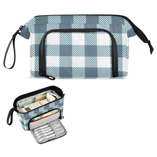 FRODOTGV Buffalo Plaid Schottenkaro Blau Schule Federmäppchen Große Kapazität Stehend Federmäppchen Leichtes Etui mit Stifthalter für Jugendliche Preppy School Supplies von FRODOTGV