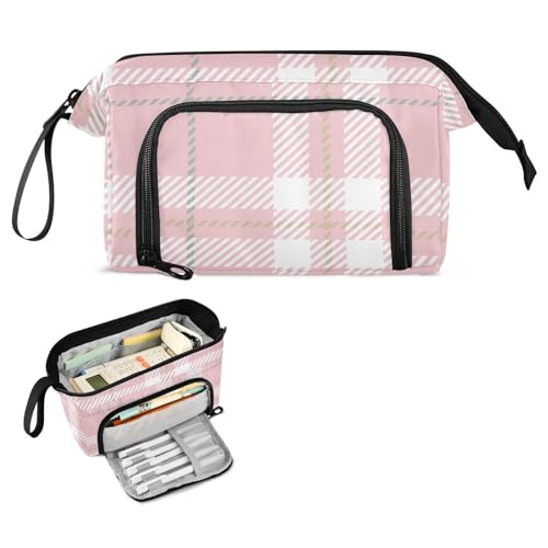 FRODOTGV Buffalo Plaid Schottenkaro Federmäppchen Schottland Pink Große Kapazität Schreibwaren Federmäppchen Tragbares Federmäppchen Kosmetik für Jungen Schule Must Haves von FRODOTGV