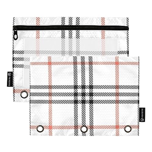 FRODOTGV Buffalo Plaid Tweed Bleistiftbeutel für 3 Ringe, Binder, Reißverschluss, Bleistiftbeutel, transparent, 3 Löcher, 2 Stück von FRODOTGV