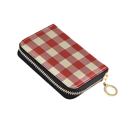 FRODOTGV Buffalo karierte kleine Kartenetuis für Damen, risikofrei, RFID-blockierend, Leder, Reißverschluss, Geldorganizer für die Arbeit, Buffalo Plaid Karo Rot, 1 size, Classic von FRODOTGV