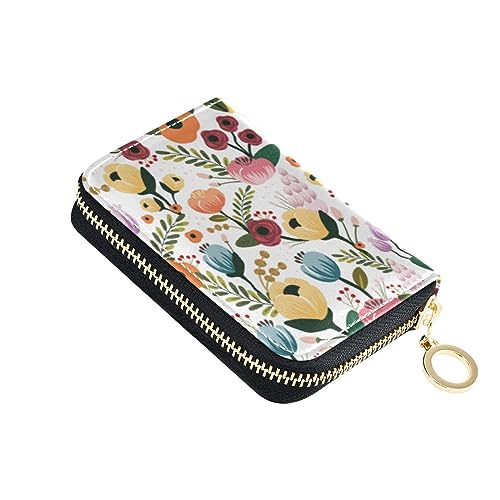 FRODOTGV Bunte Blumen Vintage Slim Card Organizer Geldbörse für Mädchen risikofrei RFID-Kartenhalter Leder Reißverschlusstasche Geldbörse, Bunte Blumen im Vintage-Stil, 1 size, Classic von FRODOTGV