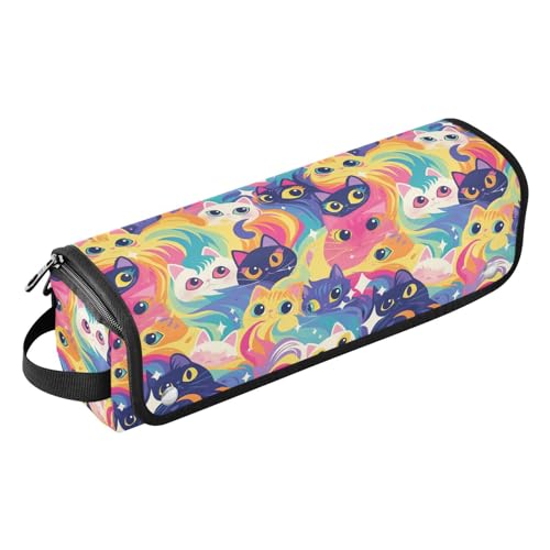 FRODOTGV Bunte Neon-Katze, Damen, Lockenstab Reisetasche, wasserdicht, Haarstyling-Zubehör, Organizer mit Eisenmatte für Glätteisen, Haartrockner, Kunst-Illustration Katzen, 1 Size von FRODOTGV