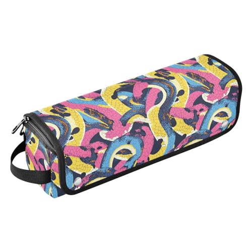 FRODOTGV Bunte Neon-Katze, Damen, Lockenstab Reisetasche, wasserdicht, Haarstyling-Zubehör, Organizer mit Eisenmatte für Glätteisen, Haartrockner, Nahtlose Schlangenhautstruktur, 1 Size von FRODOTGV