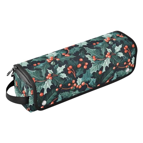 FRODOTGV Bunte Neon-Katze, Damen, Lockenstab Reisetasche, wasserdicht, Haarstyling-Zubehör, Organizer mit Eisenmatte für Glätteisen, Haartrockner, Weihnachts-Stechpalmenblätter, 1 Size von FRODOTGV