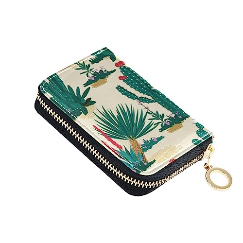 FRODOTGV Cactus on Desert Slim Card Holder Girls Safe RFID Blocking Wallets Leather Zip Pocket Purse for Work, Kaktus auf Wüste, Einheitsgröße, Classic von FRODOTGV