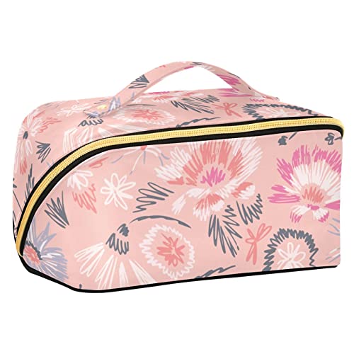 FRODOTGV Cartoon Botanical Pattern Large Capacity Travel Cosmetic Bag, Makeup Bag, Portable Storage Bag Cosmetic Bag, Waterproof Cosmetic Bag for Women, Botanisches Cartoon-Muster, Einheitsgröße von FRODOTGV