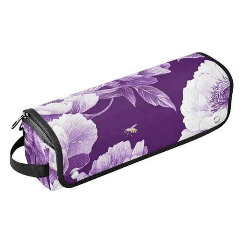FRODOTGV Chic Peonies Werkzeugtasche für heißes Haar, mit herausnehmbarer, hitzebeständiger Matte, für Damen, wasserdicht, Reiseetui, tragbarer Organizer, Violett von FRODOTGV