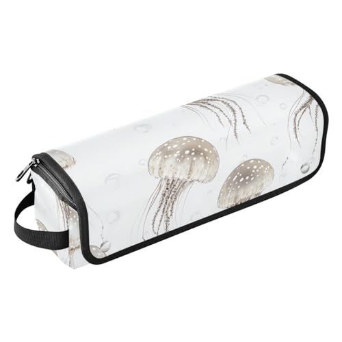 FRODOTGV Chic Quallen weiße Lockenstab Reisetasche mit hitzebeständigem Pad, Damen, abnehmbare, offene flache Taschen für heiße Werkzeuge, Glätteisen, Haarvolumizer Styler von FRODOTGV