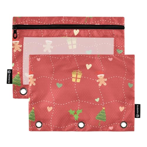 FRODOTGV Christmas Collection Federmäppchen für 3 Ringe, Binder, Reißverschluss, transparent, 3 Löcher, 2 Stück von FRODOTGV