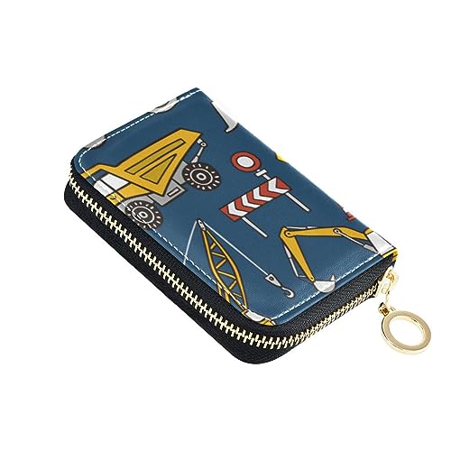 FRODOTGV Construction Cars Blue Slim Card Wallet for Girl Safe RFID Card Holder Leather Zip Pocket Wallet, Construction Cars Blue, 1 size, Classic von FRODOTGV