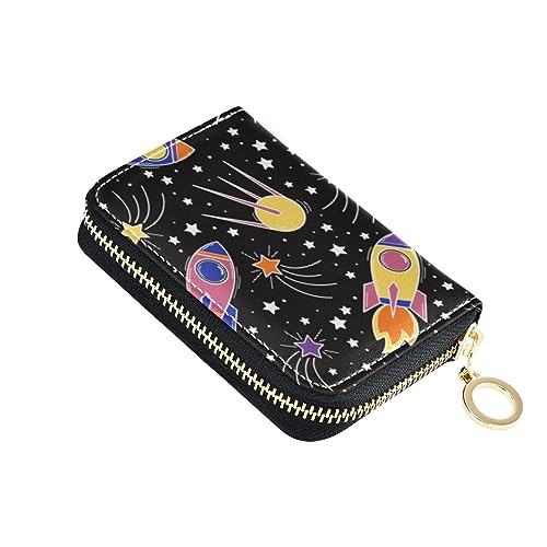 FRODOTGV Cosmic Space Rockets Slim Card Wallets for Women Riskfree RFID Blocking Wallets Leather Zip Pocket Wallet, Cosmic Space Rockets, 1 size, Classic von FRODOTGV