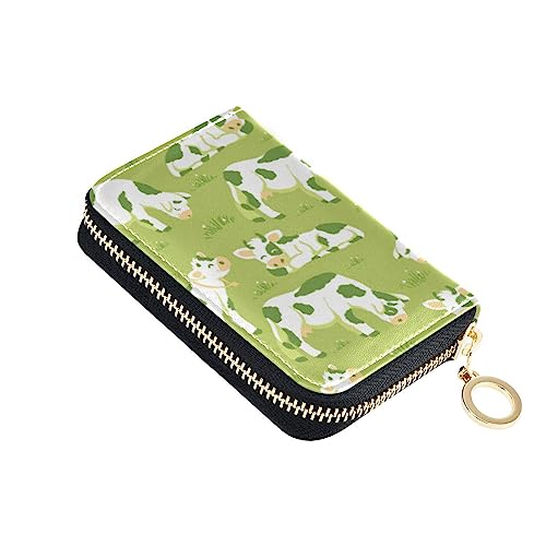 FRODOTGV Cows Field Green Small Wallet Card Holder for Women Safe RFID Wallet Leather Zip Pocket Wallet, Cows Field Green, Einheitsgröße, Classic von FRODOTGV