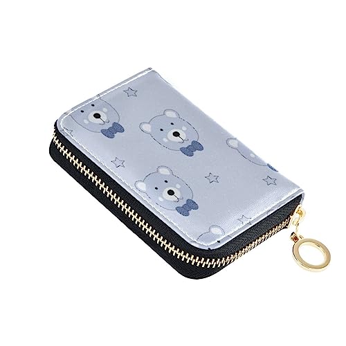 FRODOTGV Cute Bear Blue Mini Card Holder Wallet Girls Safe RFID Blocking Wallets Leather Zip Pocket Purse for Travel, Süßer Bär, Blau, Einheitsgröße, Classic von FRODOTGV