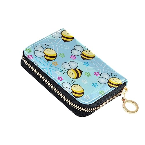 FRODOTGV Cute Bees Mini-Karten-Organizer, Geldbörse für Damen, sichere RFID-Geldbörse, Leder, Reißverschluss, Kreditkartenfächer, Hellblau, Süße Bienen hellblau, Einheitsgröße, Classic von FRODOTGV