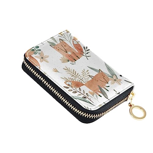 FRODOTGV Cute Foxes Flower Meadow Mini Card Case Wallet for Girl Riskfree RFID Wallet Leather Zip Credit Card Slots, Süße Füchse Blumenwiese, Einheitsgröße, Classic von FRODOTGV