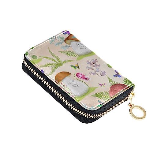 FRODOTGV Cute Mushrooms Small Credit Card Holder Girls Safe RFID Card Holder Leather Zip Credit Card Slots for Work, Süße Pilze, Einheitsgröße, Classic von FRODOTGV