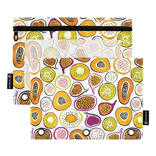 FRODOTGV Cutting Papaya Kiwi Fruit Binder Pencil Pouches 3-Ring Pencil Pouches 2 Pack Clear Pen Case Zipper 3 Hole Binder for 3-Ring Binder von FRODOTGV