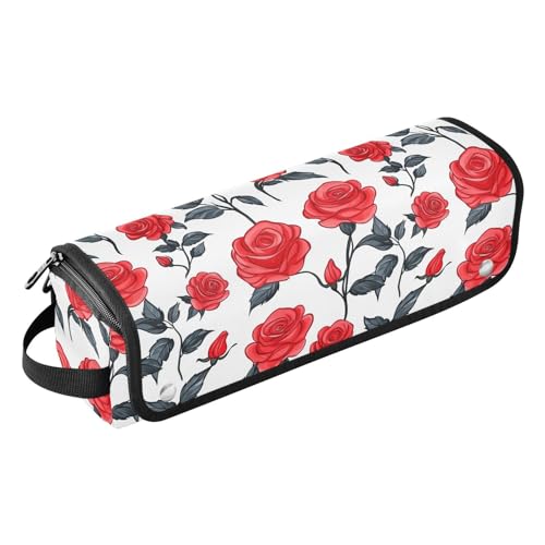 FRODOTGV Damen-Lockenstab-Reiseetui mit Blumenmuster, rote Rosen, großes Fassungsvermögen, Zubehör-Organizer mit Eisenmatte für Glätteisen, heiße Werkzeuge und Haarpflegezubehör von FRODOTGV