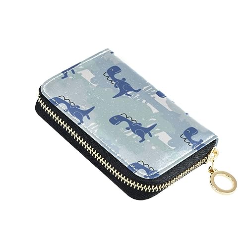 FRODOTGV Dino Slim Kreditkartenetui für Mädchen, RFID-blockierend, Leder, Reißverschluss, Geldorganizer, Dino Blue, 1 size, Classic von FRODOTGV