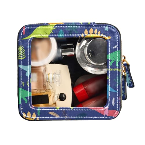 FRODOTGV Dinosaurier-Abenteuer mit Palmen, blau, wasserdicht, Reise-Kulturbeutel, transparente Make-up-Tasche für Geldbörse, kleine Kosmetiktasche für, Dinosaurier-Abenteuer mit Palmen, Blau, 1 Size von FRODOTGV