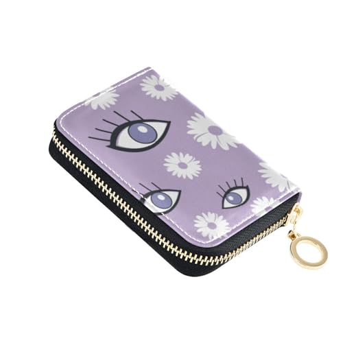 FRODOTGV Evil Eyes Daisy Purple Flower Slim Card Organizer Womens Riskfree RFID Blocking Wallets Leather Zip Money Organizers for Travel, Evil Eyes Daisy Purple Flower, 1 size, Classic von FRODOTGV