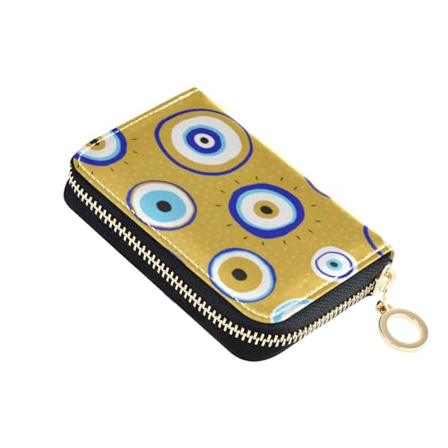 FRODOTGV Evil Eyes Gelb Kleine Kreditkartenetui Mädchen Safe RFID Kartenhalter Leder Reißverschluss Tasche Geldbörse für Arbeit, Evil Eyes Gelb, 1 size, Classic von FRODOTGV