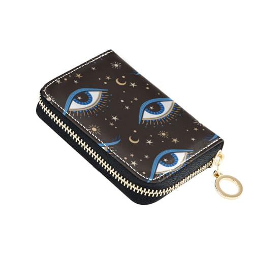 FRODOTGV Evil Eyes Mond Sterne Mini-Karten-Organizer für Mädchen, risikofrei, RFID-blockierende Brieftaschen, Leder, Reißverschlusstasche, Geldbörse für Reisen, Evil Eyes Moon Stars, 1 size, Classic von FRODOTGV