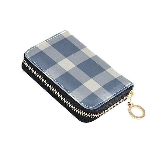 FRODOTGV Farmhouse Buffalo Plaid Blue Small Card Case Wallet Womens Safe RFID Card Holder Leather Zipper Credit Card Slots for Work, Farmhouse Buffalo Plaid Blue, 1 size, Classic von FRODOTGV