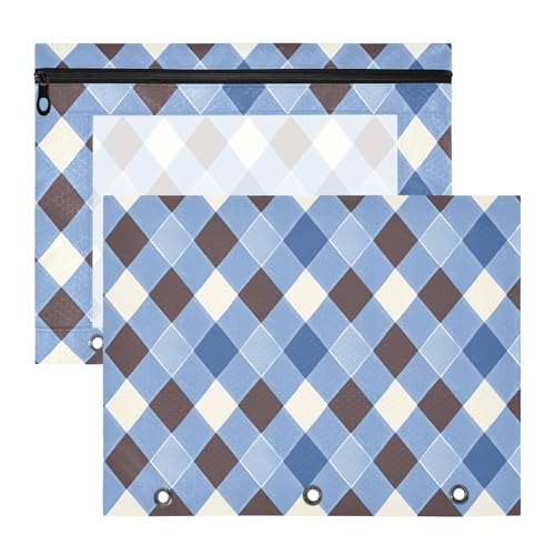 FRODOTGV Federmäppchen mit 3 Ringen, für A4-Papier, Briefe, 2 Stück, Blau / Weiß kariert, Braun von FRODOTGV