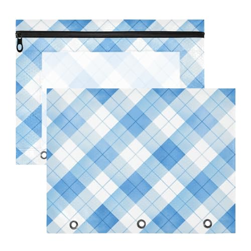 FRODOTGV Federmäppchen mit 3 Ringen, für A4-Papier, Briefe, 2 Stück, Hellblau kariert, für Lehrer, Schulbedarf von FRODOTGV