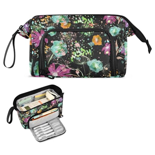 FRODOTGV Federmäppchen mit Aquarell-Blumenstrauß, Wildblumen, großes Fassungsvermögen, großes Federmäppchen mit Griff, Etui mit Stifthalter für Teenager, Büro von FRODOTGV