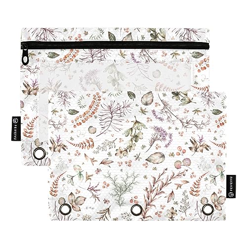 FRODOTGV Federmäppchen mit Blumenblättern, für 3 Ringe, Ordner, transparente Bindertaschen, Reißverschluss, 3 Löcher, 2 Stück von FRODOTGV