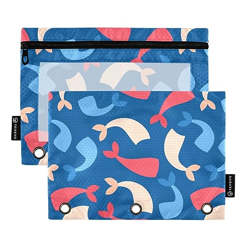 FRODOTGV Federmäppchen mit Cartoon-Meerjungfrauen-Motiv, für 3 Ringe, Ordner, transparente Bindertaschen, Reißverschluss, drei Löcher, 2 Stück von FRODOTGV