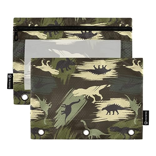 FRODOTGV Federmäppchen mit Dinosaurier-Motiv, 3 Bindertaschen, transparent, mit Reißverschluss, drei Löcher, für 3 Ordner von FRODOTGV