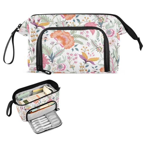 FRODOTGV Federmäppchen mit Fantasy-Blumenmuster, Jakobohnen-Motiv, große Kapazität, Taschen mit Reißverschluss und Griff, Etui mit Stifthalter, für Teenager, Mädchen, Kindergarten von FRODOTGV