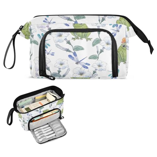 FRODOTGV Federmäppchen mit Froschblumen, Libellen, großes Fassungsvermögen, Schreibwarentasche mit Reißverschluss, Federmäppchen für Erwachsene, für Erwachsene, Schul-Must-Haves von FRODOTGV