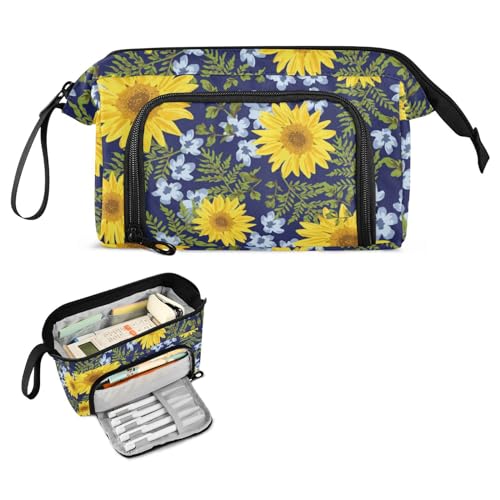 FRODOTGV Federmäppchen mit Sonnenblumen-Motiv, großes Fassungsvermögen, niedliches Schulbedarf, tragbares Federmäppchen, Kosmetik, für Teenager, Jungen, Schulbedarf von FRODOTGV