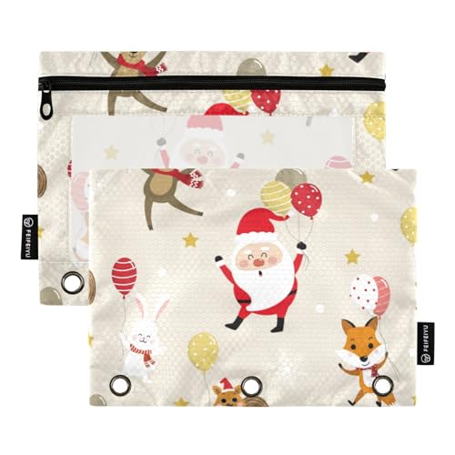 FRODOTGV Federmäppchen mit Weihnachtsmann-Hirschmotiv, für 3 Ringe, Bindertaschen, transparent, 3 Löcher, 2 Stück von FRODOTGV