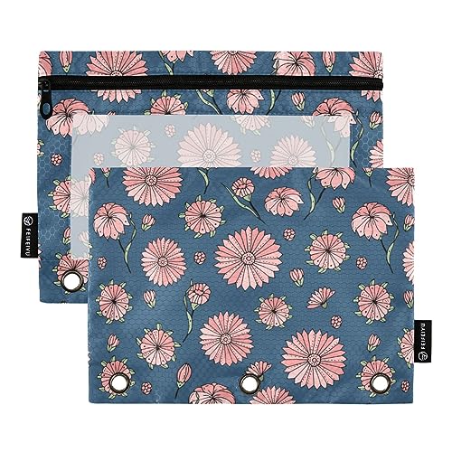 FRODOTGV Federmäppchen mit abstrakten rosa Wildblumen, zeitgenössisch, für 3 Ringe, Ordnertaschen, Reißverschluss, 3 Löcher, 2 Stück von FRODOTGV