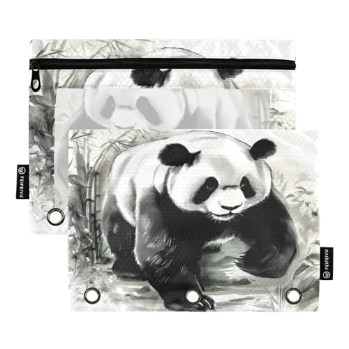 FRODOTGV Federmäppchen mit chinesischem Panda-Motiv, für 3 Ringe, Binder, Reißverschluss, transparent, 3 Löcher, 2 Stück von FRODOTGV