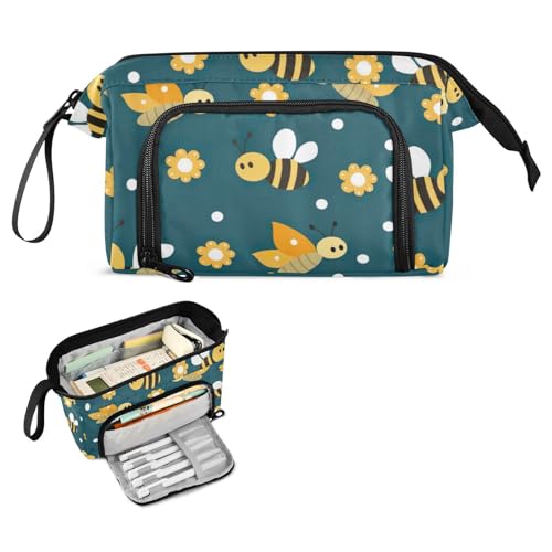 FRODOTGV Federmäppchen mit niedlichem Bienen-Schmetterling, marineblau, große Kapazität, Tasche mit Reißverschluss und Fach, Federmäppchen für Kinder für Jugendliche, Schul-Must-Haves von FRODOTGV