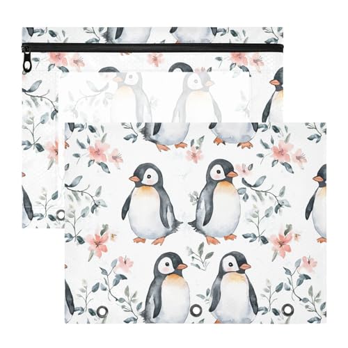 FRODOTGV Federmäppchen mit niedlichem Pinguin-Blumenmotiv, transparentes Fenster, Taschenordner für 3 Ringe, 2 Stück, für Studenten, Klassenzimmer FRODOTGV Federmäppchen mit niedlichem Pinguin-Blumenmotiv, transparentes Fenster, Taschenordner für 3 Ringe, 2 Stück, für Studenten, Klassenzimmer von FRODOTGV